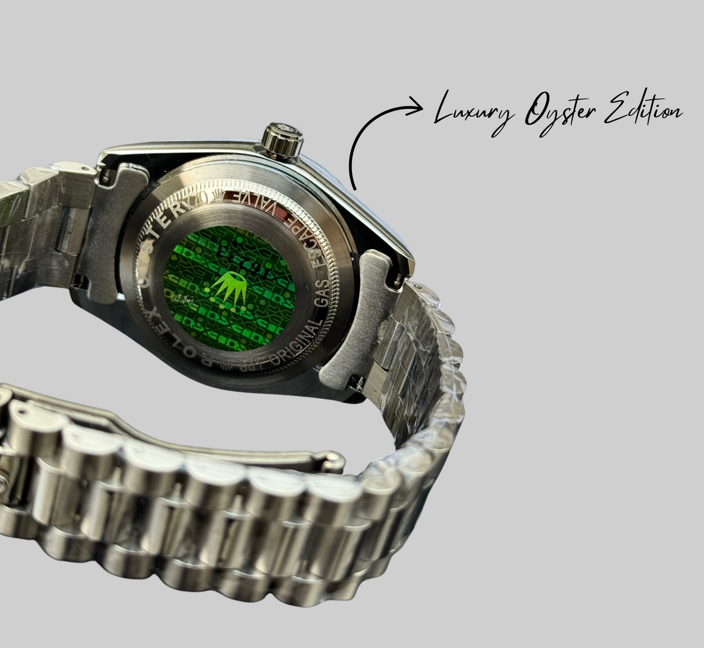 Luxury Oyster Edition - Silver Emerald - RLX Series - Heavy & Composed Chain - Crystal Finish